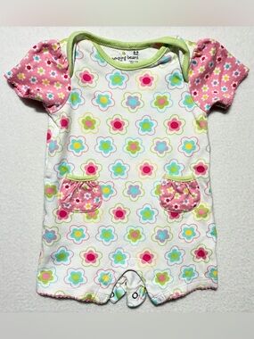 Jumping Beans Baby Romper Girls Size 6-9M Floral Pattern With Pockets